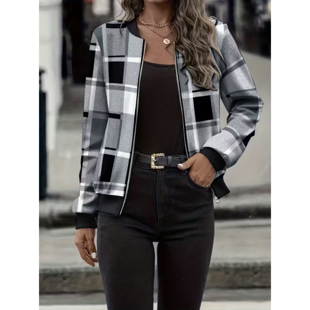 VTG Style Plaid Zip-Up Jacket Size XL New
95% Polyester 5% Elastane 
Crew Neck